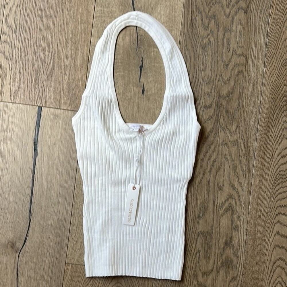 NWT Olivaceous White Ribbed Knit Halter Top Sleeveless Medium